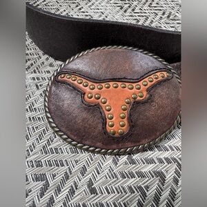 Fossil Genuine Leather Western Studded Longhorn Belt Brown Size M